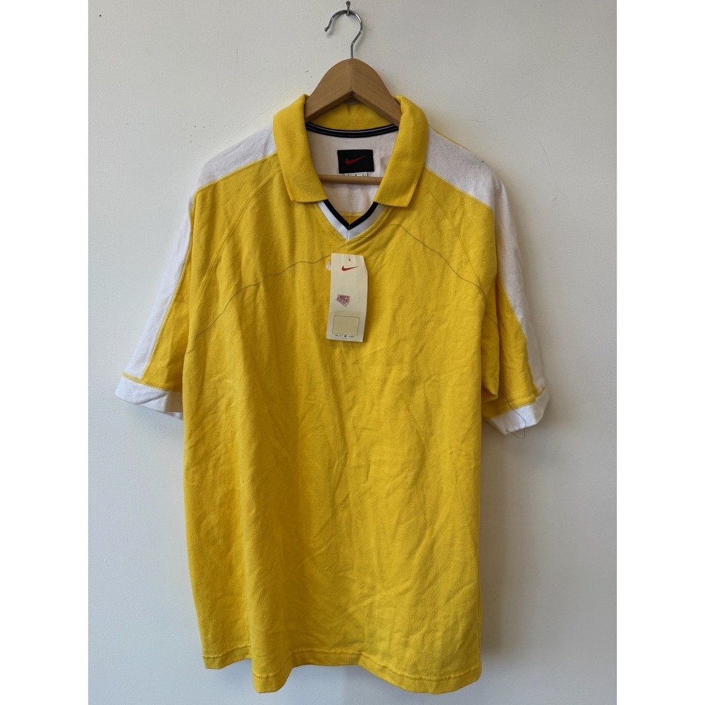 Vintage Nike Shirt Mens‎ Medium Yellow White Polo Swoosh Logo Tennis Golf 90s